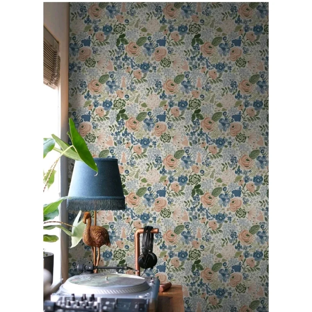 Disney Princess Watercolor Floral Kids' Peel and Stick Wallpaper Blue